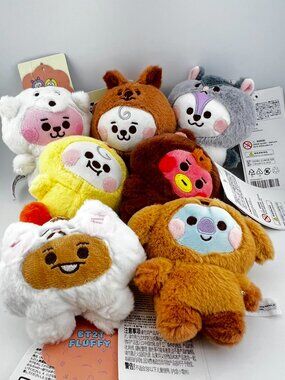 BT21 Fuzzy Animal Costume Keychain Bag Charm Pick Your Bias BTS Kpop ARMY